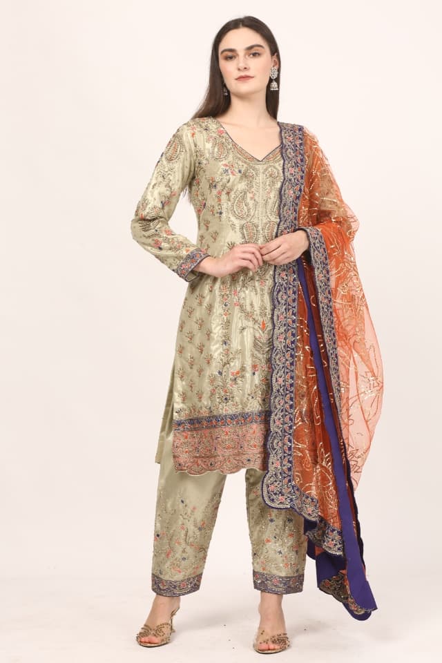 Tissue Silk Kaftan Sharara Set with Handcrafted Zardozi Embroidery | Designer Wedding & Festive Wear