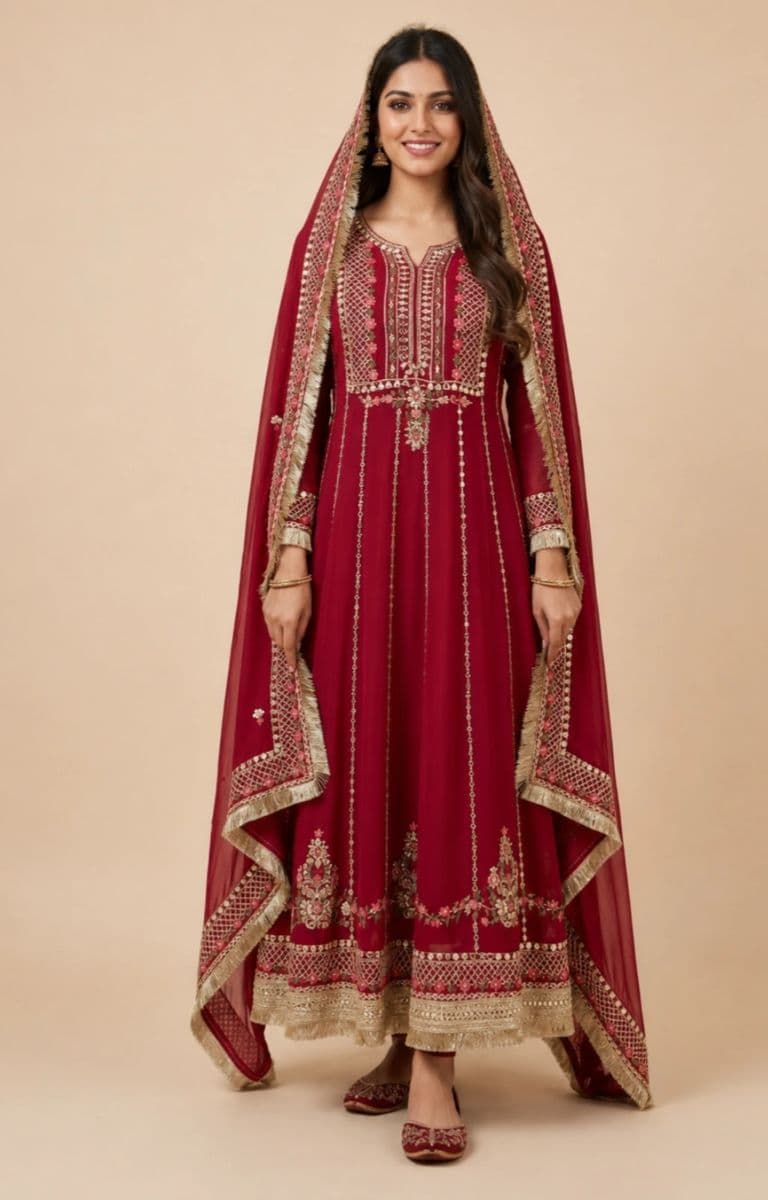 Gota Resham Embroidered Anarkali Suit with Dupatta | Premium Designer Wedding & Festive Wear for Women