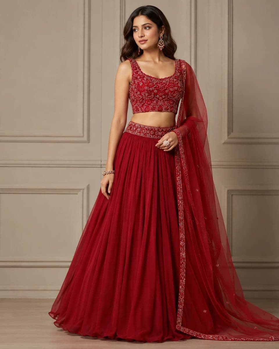 Luxury Red Hand Embroidered Bridal Lehenga Choli with Soft Net Dupatta | Designer Wedding & Reception Wear