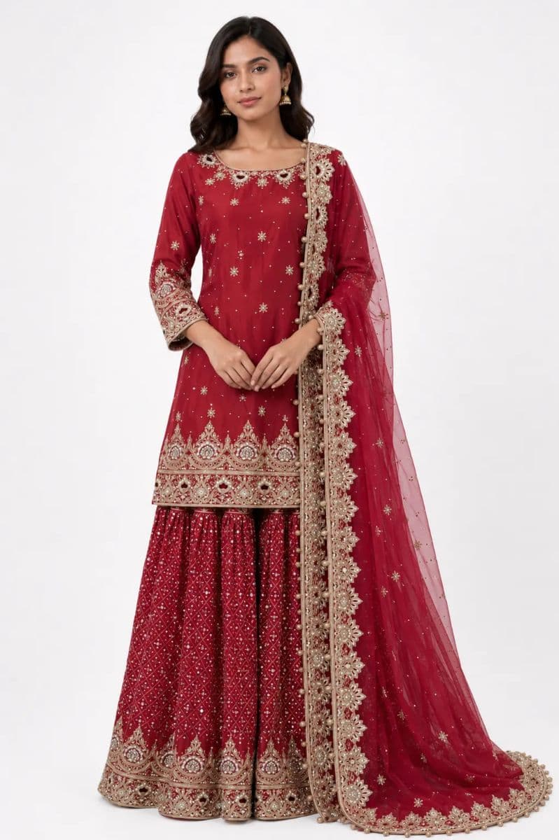 Pure Silk Sharara Set with Regal Zardozi Embroidery