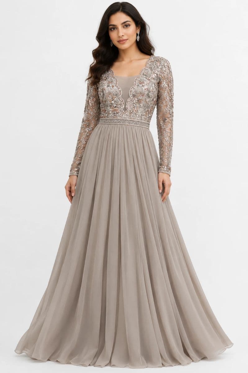 Premium Hand-Embroidered Georgette Gown with Sequins & Pearl Detailing